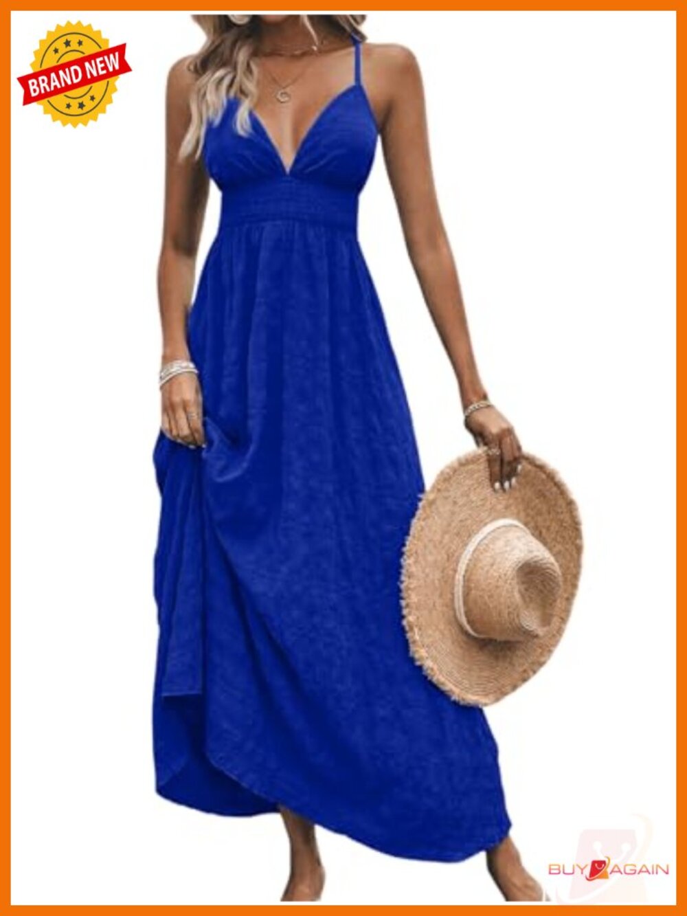 Women's Backless Maxi Dress Deep V Neck Sleeveless A Line Flowy Sundress